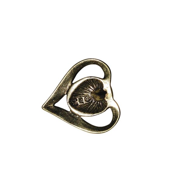 Vintage Lapel Pin Tie Tack Gold Flake Teal Tone Heart Pin Blue Goldstone Center - Picture 9 of 11